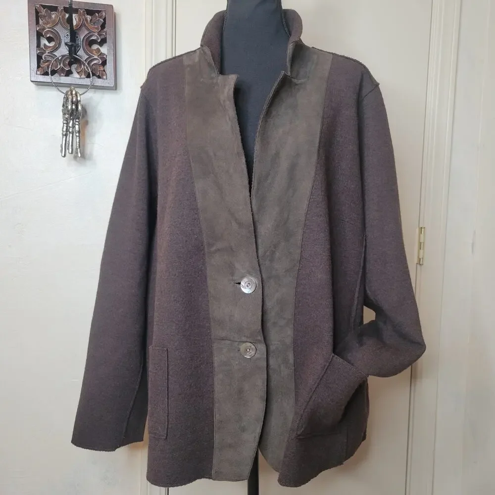 EILEEN FISHER Women Lamb Suede Merino Wool Felted Knit Blazer Jacket Shacket✨️2X